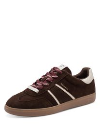 Plateausneaker Tamaris, Damen, Gr. 41, beige (mokka), Leder, Lederimitat, Textil, kontrastfarbene Details, Schuhe Plateausneaker, Halbschuh, Freizeitschuh, Plateausneaker mit Kontrastbesatz