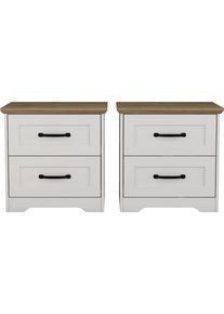 Nachtkommode OTTO HOME "Emmilia Nachttisch Set im Landhaus Design", wei&szlig;, B:55cm H:55cm T:40cm, Sideboards, Nachtkommode, 2 Schubladen je Nachttisch - viel Stauraum im Schlafzimmer
