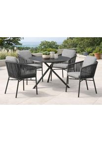 Garten-Essgruppe Destiny "LUCCA BARLETTA 2 Se + Tisch &Oslash; 110x75cm, anthrazit", grau, Polyester, Aluminium, Polyester, Sitzm&ouml;bel-Sets, Garten-Essgruppe, Aluminium, Olefin-Rope, HPL