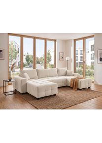 Wohnlandschaft OTTO HOME "Bella U-Form, B: 314 cm, inkl. Schlaffunktion, auch in Cord", beige, B:314cm T:162cm, 100%Polyester, Sofas, Wohnlandschaft, inkl. Bettkasten, Bonellfederkern, extra gro&szlig;e Liegefl&auml;che: 269x135cm