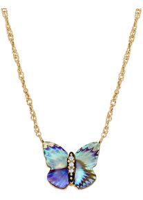 Kette mit Anh&auml;nger Fossil "Schmuck Geschenk Edelstahl Halskette Sutton Schmetterling", bunt (gelbgoldfarben, schwarz, kristallwei&szlig;, multicolor, perlmuttfarben), Halsketten, Damen, Edelstahl, L: 46 B: 1mm, Kette mit Anh&auml;nger, mit Glasstein - mit Abalone-Perlmutt, B:1mm