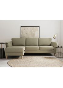 Ecksofa OTTO HOME "MARSEILLE (242/152cm),L-Form, Rec. rechts/links", beige, B:242cm H:88cm T:152cm, 85% Polypropylene, 15% Polyester, Sofas, Ecksofa, Massivholzbeine Eiche, Landhausstil, Wellenunterfederung