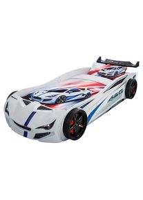 Xora Autobett, Wei&szlig;, Holzwerkstoff, Buche, Auto, H&ouml;he ca. 25 cm, 90x200 cm, nicht verstellbar, Babym&ouml;bel & Kinderm&ouml;bel, Kinderzimmer & Jugendzimmer, Kinderbetten, Kinderbetten & Jugendbetten