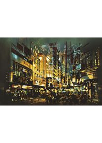 Leinwandbild queence "Beleuchtete Stadt", gelb (farbe bild(er): gelb), B:60cm H:40cm T:2cm, Canvas, Holzrahmen, Bilder, Leinwandbild, Premium-Leinwandstoff, Handarbeit aus Deutschland