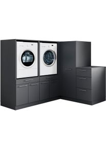 Mehrzweckschrank-Set LAUNDREEZY "Laundreezy, 4-tlg. Mehrzweckschrank-Set B/H/T 203/162/68 cm", schwarz (anthrazit matt), B:203cm H:162cm T:68cm, Holzwerkstoff, Kastenm&ouml;bel-Sets, Mehrzweckschrank-Set, Breite 203 cm, Soft-Close-Funktion, h&ouml;henverstellbare F&uuml;&szlig;e