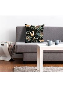Dekokissen queence "Alice", braun (braun, bedruckt), B:40cm L:40cm, Polyester, Dekokissen_Sitzkissen_Kissenh&uuml;llen, Dekokissen, Kissenh&uuml;lle,F&uuml;chse,Tier,Tiermotiv,Blumen,Schwarz,Minimalistisch,Natur