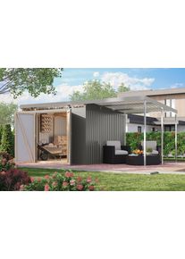Ger&auml;tehaus Karibu "Argonium 3,5 SET mit Anbaudach", grau (graualuminium), Ger&auml;teh&auml;user, Metall, Ger&auml;tehaus, Made in Germany