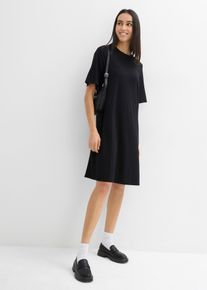 Shirtkleid bonprix, Damen, Gr. 48/50 (XL), N-Gr, schwarz, Obermaterial: 70% Viskose, 25% Polyester, 5% Elasthan, l&auml;ssig geschnitten, Kleider Shirtkleid, l&auml;ssige Passform, A-Linie, Kurzarm-Design, aus Viskose, ohne Kragen
