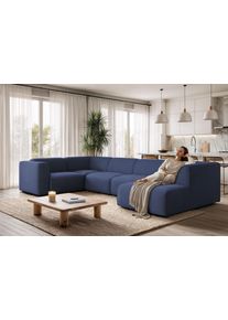 Wohnlandschaft OTTO HOME "Merid U-Form, B: 367 cm", blau, B:367cm H:70cm T:206cm, Struktur fein (100% Polyester);Samtoptik (100% Polyester);Samtcord (92% Polyester, 8% Polyamid), Sofas, Wohnlandschaft, jederzeit durch Module erweiterbar