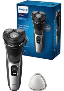 Elektrorasierer Philips "Shaver Series 3000 S3143/00", silber (hellsilber), ElektrorasiererB:14cm H:19cm T:8cm, Elektrorasierer, 5-dimensional bewegl. Flex-Scherk&ouml;pfe, Schutzkappe, B:14cm H:19cm T:8cm