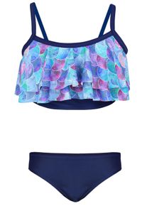 Bustier-Bikini AQUARTI "Badeanzug M&auml;dchen Bikini Set Zweiteilig Bikinislip Bustier", Kinder, Gr. 140, N-Gr, lila (030a mit r&uuml;schen, meerjungfrau lila, dunkelblau), Obermaterial: 80% Polyamid PA. 20% Elasthan EL., Bikini-Sets Bustier-Bikini