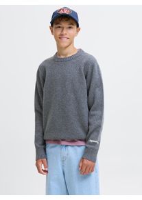 Jack & Jones Rundhalspullover JACK & JONES JUNIOR "JORNORREBRO KNIT CREW NECK JNR", Jungen, Gr. 176, grau (dunkelgrau melange), Strick, Obermaterial: 55% Baumwolle, 22% Polyester, 21% Polyacryl, 2% Elasthan, unifarben, relaxed fit h&uuml;ftlang, Rundhals, Rippstrickb&uuml;ndchen, Pullover Rundhalspullover, Baumwollmischung, locker geschnitten
