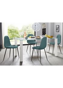 Essgruppe OTTO HOME, blau (wei&szlig;, blau), B:160cm, Sitzm&ouml;bel-Sets, Essgruppe, mit Glastisch, Breite 160 cm