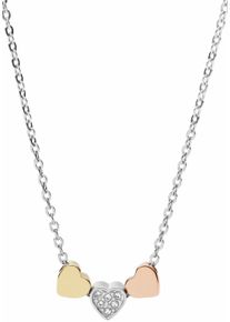 Herzkette Fossil "Schmuck Geschenk Edelstahl Halskette VINTAGE MOTFIS", gold (silberfarben, goldfarben, ros&eacute;goldfarben, kristallwei&szlig;), Halsketten, Damen, Edelstahl, L: 46,5, Herzkette, mit Glasstein