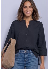 Schlupfbluse Street One, Damen, Gr. 40, schwarz (indigo night), Web, Obermaterial: 100% Viskose, unifarben, l&auml;ssig geschnitten h&uuml;ftbedeckend, V-Ausschnitt, abgesteppte Kante, Blusen Schlupfbluse, 3/4-Arm Sommerbluse mit Split Neck