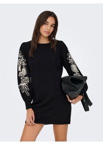 Strickkleid Only "ONLMAGNOLIA LS DETAIL DRESS KNT", Damen, Gr. XS, N-Gr, schwarz (schwarz detail:ecru), Strick, Obermaterial: 51% Viskose, 26% Polyester, 23% Nylon, gemustert, regular fit kurz, Rundhals, Kleider Strickkleid, Materialmix, regular fit