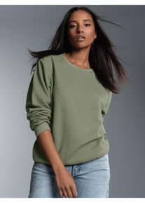 Sweatshirt TRIGEMA "TRIGEMA Sweatshirt in Waffeloptik", Damen, Gr. S, gr&uuml;n (salbei), Piqu&eacute;, 100% Baumwolle, Rundhals, Sweatshirts Sweatshirt