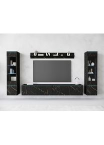 Wohnwand Home Affaire "VERA II", schwarz (san sebastian), B:260cm H:130cm T:33cm, Kastenm&ouml;bel-Sets, Wohnwand, Mediawand 260 cm, Vitrine mit Verglasung, stehend und h&auml;ngend