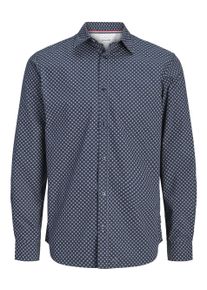 Jack & Jones Langarmhemd JACK & JONES "JJMATHEO DETAIL PRINT SHIRT L/S", Herren, Gr. XXL, N-Gr, blau (navy blazer), Web, Obermaterial: 60% Baumwolle, 40% Polyester, bedruckt, slim fit normal, 1-Knopf-Manschette, Hemden Langarmhemd, Baumwollmischung, slim fit