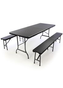 Garten-Essgruppe Vcm "3-tlg. Bierzeltgarnitur Set Sitzgruppe Tisch Bank", schwarz, B:25cm T:180cm, Obermaterial: 100% Kunststoff plastic., Sitzm&ouml;bel-Sets, Garten-Essgruppe