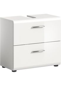 Waschbeckenunterschrank Welltime "FLORENZ, Breite 60cm, inkl. Siphonausschnitt, mit T&uuml;ren oder Sch&uuml;ben", wei&szlig; (wei&szlig;, wei&szlig; hochglanz), B:60cm H:55cm T:30cm, FSC-zertifizierter Holzwerkstoff, MDF, Schr&auml;nke, Waschbeckenunterschrank, hochwertige MDF Front, Griff chromgl&auml;nzend, Badschrank, Bad