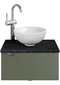 Waschtisch SAPHIR "Serie 6915 Waschschale mit Unterschrank f&uuml;r G&auml;stebad, G&auml;ste WC", gr&uuml;n (schilfgr&uuml;n matt, schiefer, schilfgr&uuml;n matt touch), B:51cm H:39,8cm T:35cm, Waschtische, Waschtisch, 51 cm mit Keramik-Aufsatzbecken und 1 T&uuml;r