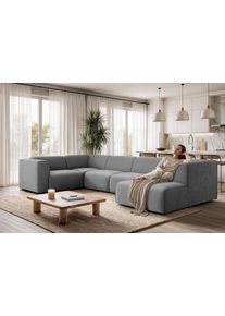 Wohnlandschaft OTTO HOME "Merid U-Form, B: 367 cm", grau (hellgrau), B:367cm H:70cm T:206cm, Struktur fein (100% Polyester);Samtoptik (100% Polyester);Samtcord (92% Polyester, 8% Polyamid), Sofas, Wohnlandschaft, jederzeit durch Module erweiterbar