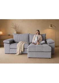 Ecksofa OTTO HOME "Soft&Cosy Pik XL, L-Form, B: 246 cm, Mega Sofa in Cord", grau, B:246cm T:187cm, 100% Polyester, Sofas, Ecksofa, Lounge-Komfort mit edler Sitzsteppung, Federkern