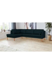 Ecksofa Andas "Grenzda, L-Form", gr&uuml;n (dunkelgrau), B:255cm H:88cm T:196cm, Struktur (100% Polyester), Sofas, Ecksofa, mit Holzf&uuml;&szlig;en