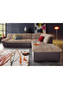 Ecksofa DOMO collection "Splash, aktuelle Sitz- & R&uuml;ckensteppung, Materialmix, B.271cm, L-Form", braun (braun, braun, beige), B:271cm H:76cm T:232cm, Kunstleder SOFTLUX / Struktur (90% Polyester, 10% Polyacryl);Luxus-Microfaser (100% Polyester) / Struktur (90% Polyester, 10% Polyacryl), Sofas, Ecksofa, wahlweise mit Bettfunktion