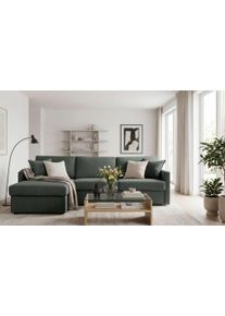 Schlafsofa OTTO HOME "GOLDPOINT Ecksofa 264 cm, Liegefl&auml;che (140/200cm), L-Form", gr&uuml;n (grau), B:264cm H:85cm T:157cm, Bezug: 100% Polyester, Sofas, Schlafsofa, Bettfunktion, Bonell-Federkernmatratze und Dauerschl&auml;fer-Funktion