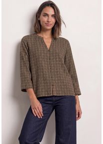 Druckbluse Street One, Damen, Gr. 42, braun (schwarz coffee), Web, Obermaterial: 100% Viskose, bedruckt, weit h&uuml;ftbedeckend, V-Ausschnitt, abgesteppte Kante, Blusen Druckbluse, 3/4-Tunika-Bluse mit Splitneck und Allover-Print, Topseller