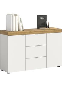 Sideboard OTTO HOME "MAMBO II, Breite 125 cm, 2 T&uuml;ren, 3 Schubk&auml;sten", wei&szlig; (platinum wei&szlig;, wotan eiche nachbildung), B:125cm H:80cm T:37cm, Holzwerkstoff, Sideboards, Sideboard, Sideboard, Kommode, Wohnzimmer, Flur, Arbeitszimmer