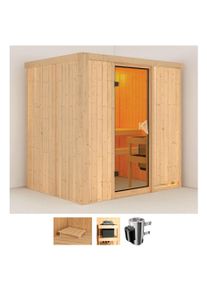 Sauna Karibu "Finja", beige (naturbelassen), Saunaofen, integrierte Steuerung, 3,6 kW, Saunen, Sauna, Ofen 3,6 kW intgr. Strg