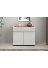 Sideboard OTTO HOME "Garda, Kommode, Schrank, 2 T&uuml;ren, 1 Schublade, Made in Italy", wei&szlig; (wei&szlig; hochglanz fronten, eiche wotan matt), B:80,9cm H:70cm T:35cm, Sideboards, Sideboard, Hochglanzlackierte Fronten, Korpus matt, grifflos, Breite 80,9 cm