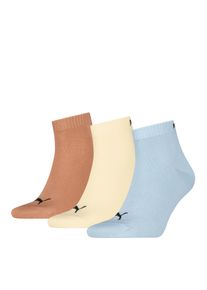 Kurzsocken Puma "Puma UNISEX QUARTER PLAIN 3P", Damen, Gr. 47-49, bunt (blau, soft gelb, cinnabar), Baumwollmischung, elastisch, Socken Kurzsocken, Atmungsaktiv, Rippenb&uuml;ndchen, weiche Baumwollmischung