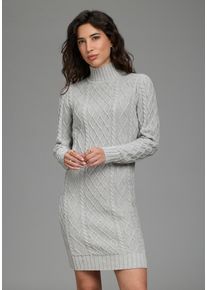 Strickkleid Laura Scott, Damen, Gr. 38, N-Gr, grau (hellgrau m&eacute;lange), Strick, Obermaterial: 100% Baumwolle, Zopfmuster, meliert, l&auml;ssig geschnitten mini, Rippb&uuml;ndchen, Kleider Strickkleid, mit Zopfstrickmuster und Stehkragen