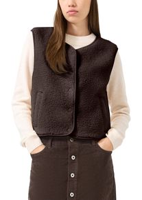 Pl&uuml;schweste QS, Damen, Gr. XL, braun, Pl&uuml;sch, Obermaterial: 100% Polyester, unifarben, h&uuml;ftlang, V-Ausschnitt, Westen Pl&uuml;schweste, Druckkn&ouml;pfe, abgerundeter V-Ausschnitt
