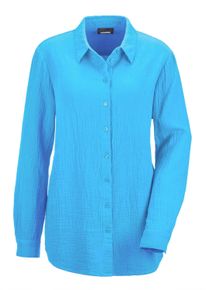 Hemdbluse GOLDNER "Verl&auml;ngerte Langarm Musselin-Bluse", Damen, Gr. 42, blau (t&uuml;rkis), Obermaterial: 100% Baumwolle CO., Basic, figurumspielend, Manschette, Blusen Hemdbluse, &uuml;beraus hautfreundliche Qualit&auml;t