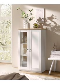 Vitrine OTTO HOME "Brest, Standvitrine im Landhausstil, Glasvitrine, Vitrinenschrank", wei&szlig; (wei&szlig; matt, eiche ge&ouml;lt dekor), B:79cm H:123cm T:38cm, FSC-zertifizierter Holzwerkstoff, Schr&auml;nke, Vitrine, schwarze Metallgriffe, ausreichend Stauraum, Glast&uuml;r, 123 cm hoch