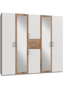 Kleiderschrank wimex "Diver Dreht&uuml;renschrank mit Spiegel, in der Breite: 225cm", wei&szlig; (wei&szlig;, plankeneichefarben, griffe alu), B:225cm H:207cm T:58cm, Schr&auml;nke, Kleiderschrank, Bestseller Schlafzimmerschrank wahlweise 3 Innenausstattungen
