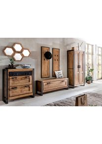 Garderoben-Set Sit "Marseille 9-teilig aus Akazienholz mit Schuhschr&auml;nken & Spiegeln", beige (natur, anthrazit schwarz), Kastenm&ouml;bel-Sets, Garderoben-Set, 4 frei anbringbare sechseckige Spiegel & markanter Altmetall-Look