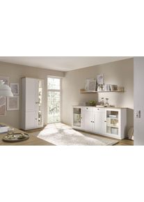 Wohnwand OTTO HOME "Brest, Anbauwand im Landhausstil, Komplettset, Wohnzimmer-Set", wei&szlig; (wei&szlig; matt, eiche ge&ouml;lt dekor), Holzwerkstoff, Kastenm&ouml;bel-Sets, Wohnwand, enth&auml;lt Vitrine, Sideboard + Wandboard