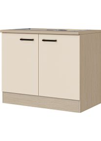 Sp&uuml;lenschrank Flex-Well "Creso", beige (cashmere, provence oak), B:100cm H:85cm T:60cm, Holzwerkstoff, Schr&auml;nke, Sp&uuml;lenschrank, mit Einlegeboden, Arbeitsplatte und Edelstahlsp&uuml;le