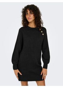 Strickkleid Only "ONLEMMA LIFE LS BUTTON ONEC DRESS CC KNT", Damen, Gr. 3XL, N-Gr, schwarz (schwarz detail:gold button), Strick, Obermaterial: 50% Polyacryl, 50% Polyester, unifarben, regular fit kurz, Rundhals, Rippb&uuml;ndchen, Kleider Strickkleid, mit Zierkn&ouml;pfen