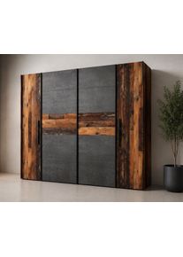 Kleiderschrank FORTE "Kalixtus, Made in Europe", grau (old, wood vintage, betongoptik dukelgrau), B:200,1cm H:190,5cm T:61,6cm, FSC-zertifizierter Holzwerkstoff, Schr&auml;nke, Kleiderschrank, Kombination aus Dreh- und Schwebet&uuml;ren, mehrere Farben, Topseller