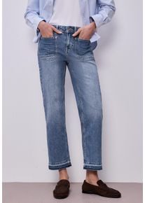 Straight-Jeans Street One "Style Amalia", Damen, Gr. 32, L&auml;nge 28, blau (mid blau washed), Denim/Jeans, Obermaterial: 98% Baumwolle, 2% Elasthan, unifarben, normal 7/8-L&auml;nge, Jeans Straight-Jeans, mit Saumdetail