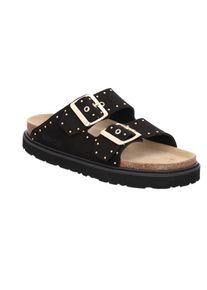 Pantolette Rohde "TROPEA", Damen, Gr. 39, Leder, schwarz, Veloursleder, unifarben, Schuhe Pantolette, Sommerschuh, Strandschuh mit Plateau und Nieten