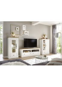 Wohnwand OTTO HOME "Westminster, Anbauwand im Landhausstil, Komplettset, Wohnzimmer-Set", wei&szlig; (pinie wei&szlig;, wotan eiche), B:331cm, Kastenm&ouml;bel-Sets, Wohnwand, Set besteht aus 1 Vitrine, 1 Lowboard und 1 Kommode