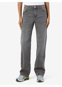 Straight-Jeans Noisy may "NMYOLANDA NW WIDE JEANS AZ371DG NOOS", Damen, Gr. 32, L&auml;nge 32, blau (dunkelgrau denim), Denim/Jeans, Obermaterial: 99% Baumwolle, 1% Elasthan, straight fit, Jeans Straight-Jeans